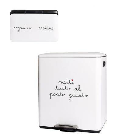 Pattumiera Serigrafata 2 Contenitori - Metti Tutto al Posto Giusto