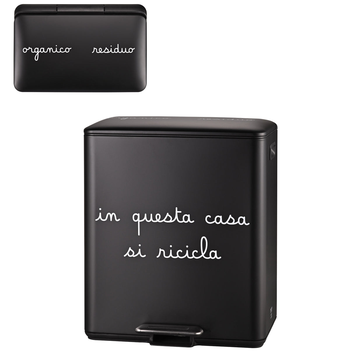 Pattumiera Serigrafata 2 Contenitori - In Questa Casa si Ricicla