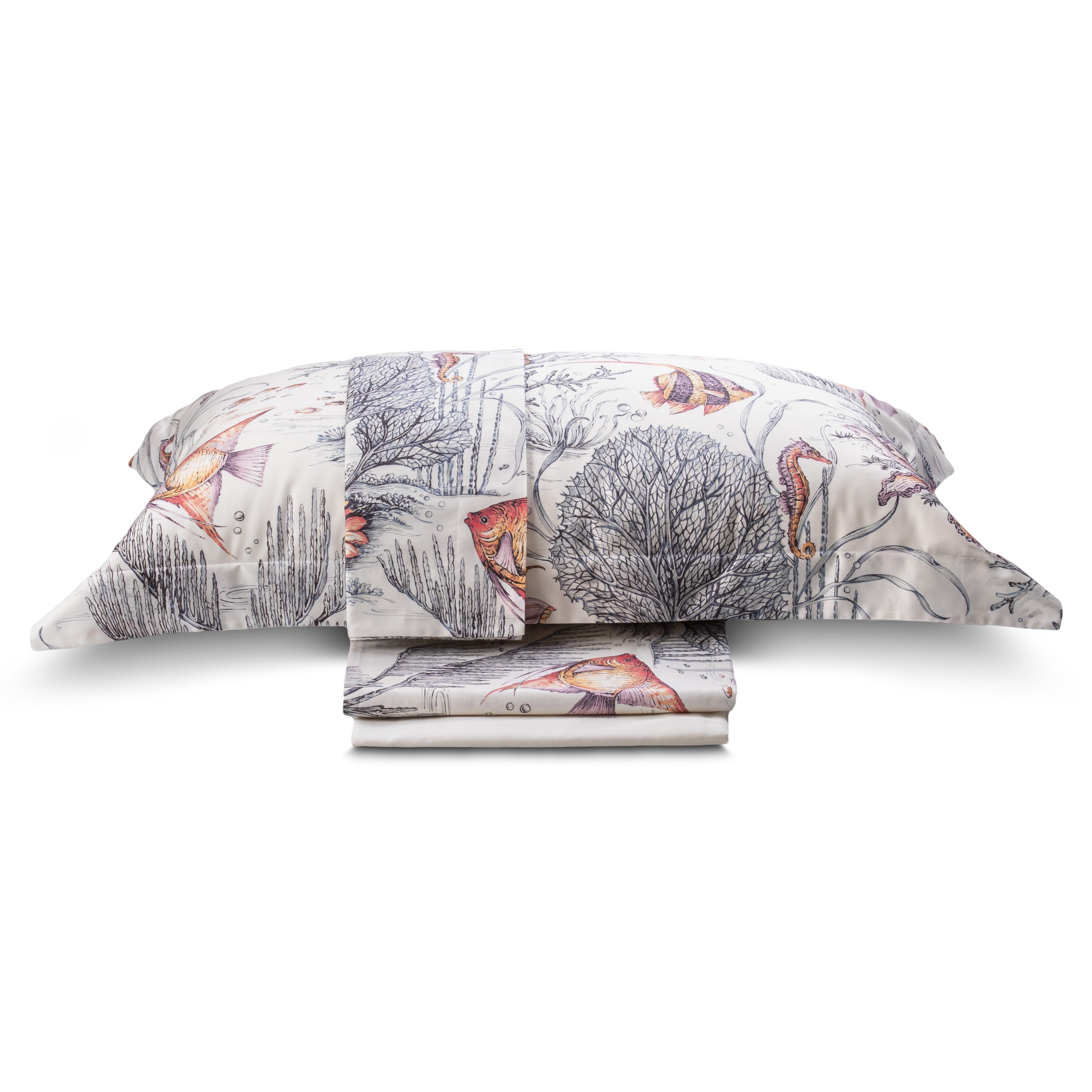 Completo Lenzuola Copriletto in Raso di Cotone Stampato - Tropical