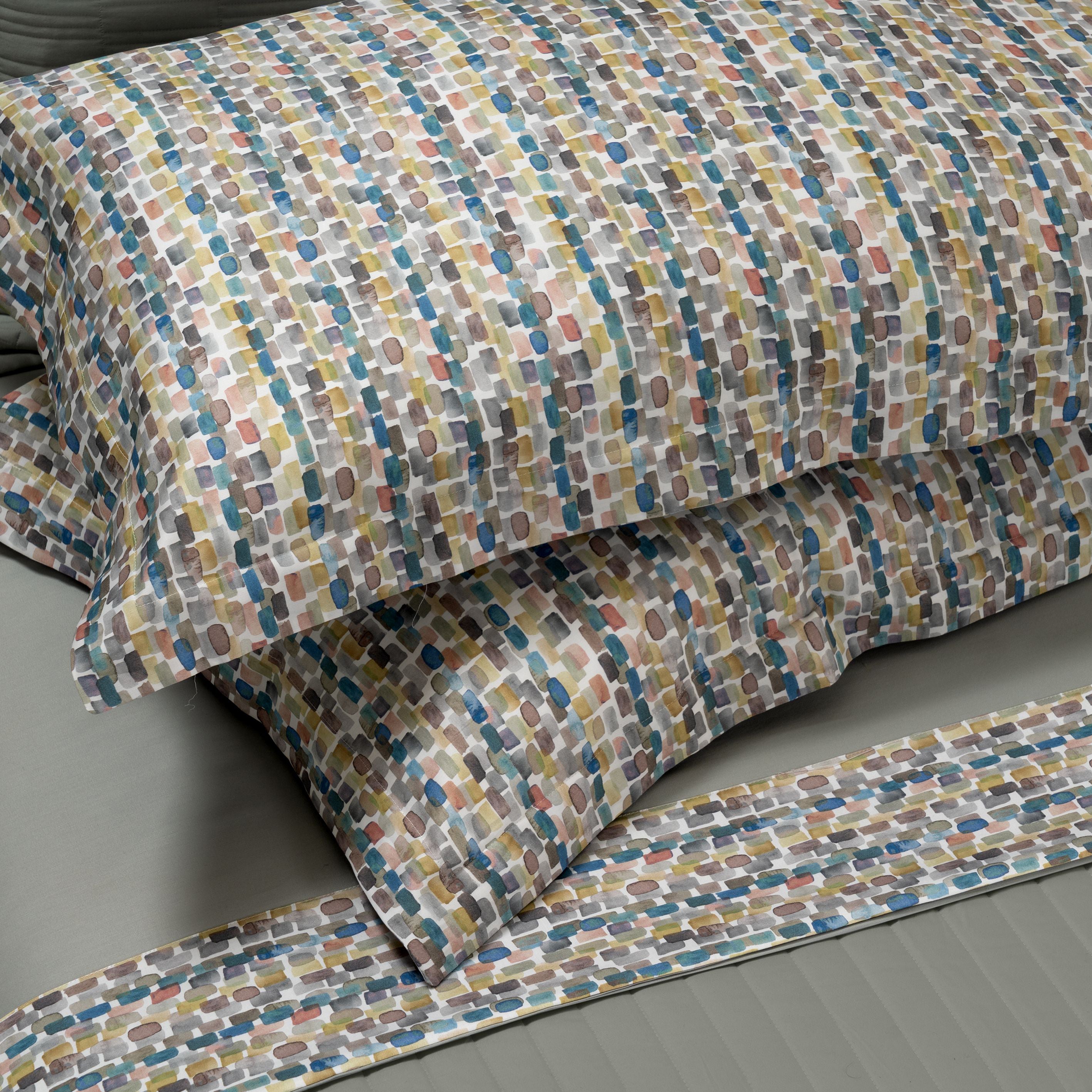 Completo Lenzuola in Raso di Cotone con Fantasia Geometrica - Praline