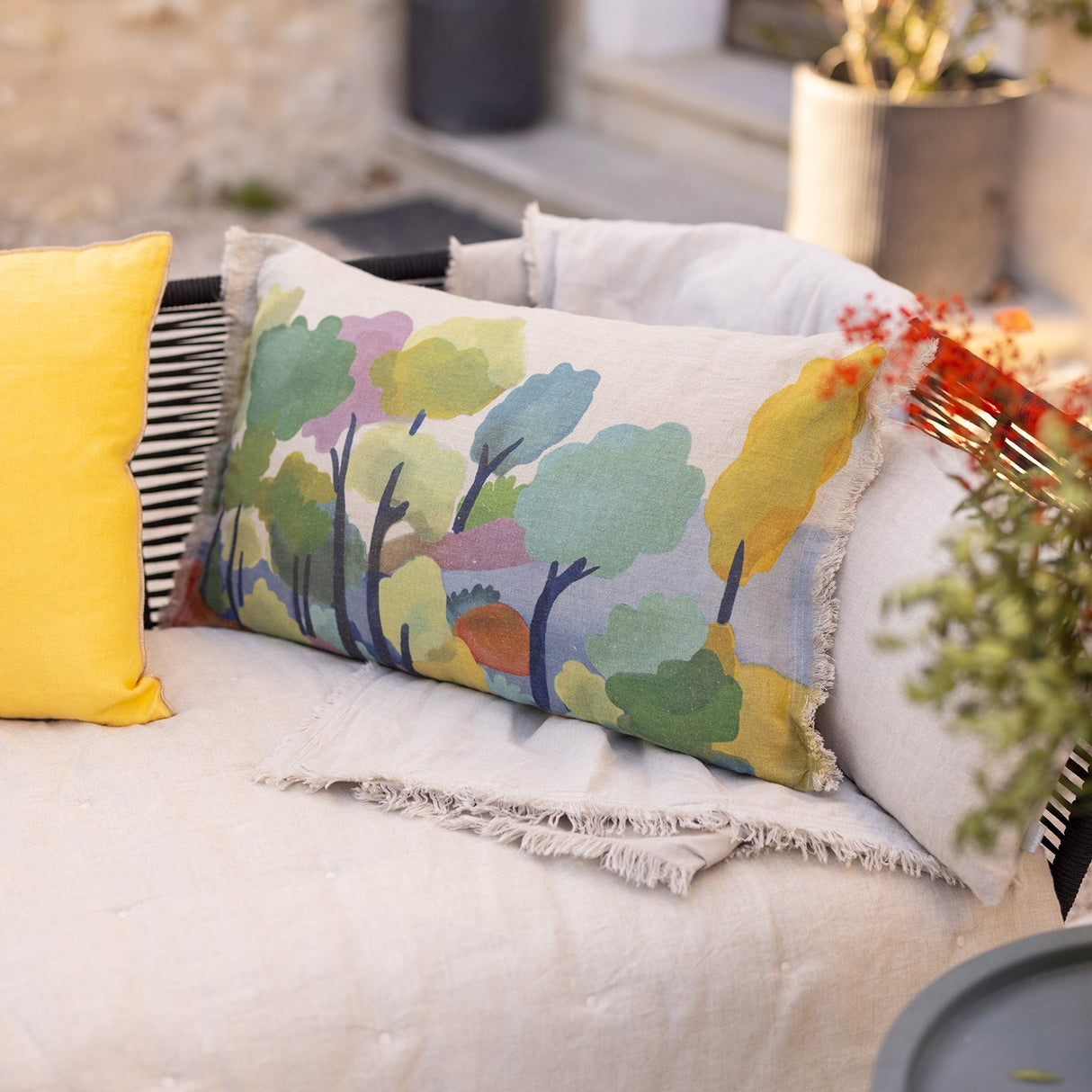 Cuscino in Lino e Cotone Stampa Paesaggio Dipinto - Zeff Melio