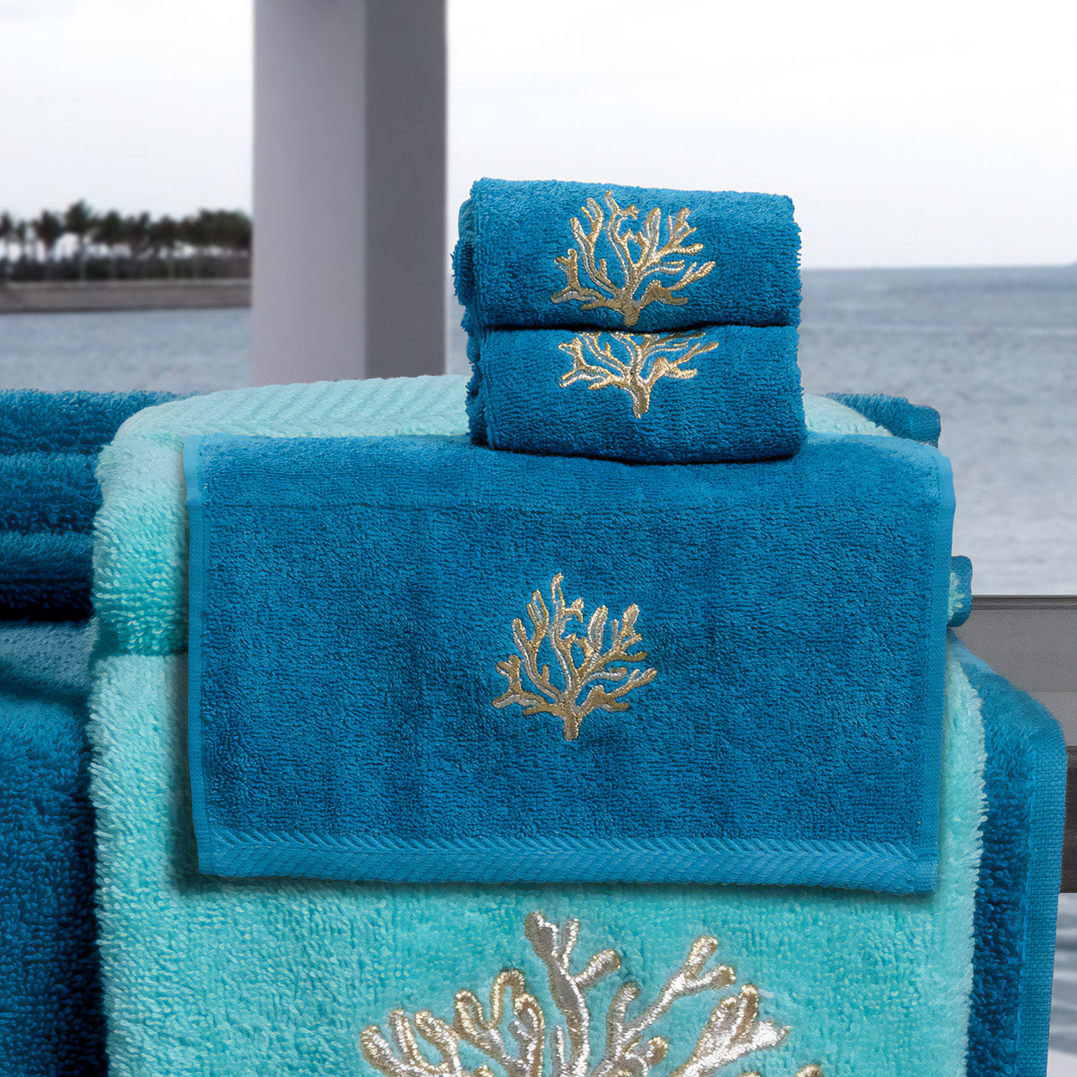 Set 3 Lavette in Spugna di Cotone con Ricamo - Coralli