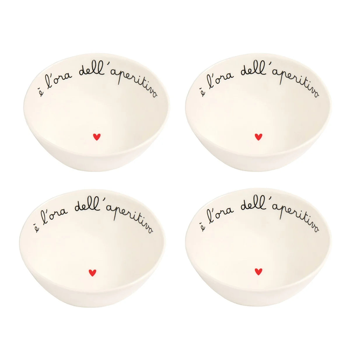 Set 4 Ciotole in Grès Serigrafata - È l'ora dell'Aperitivo