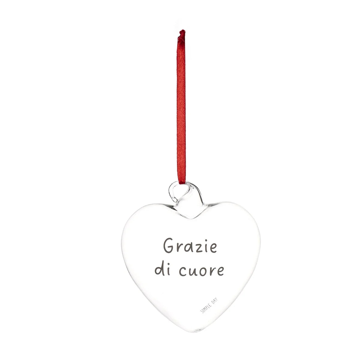 Cuore Decorativo in Vetro Borosilicato Serigrafato - Grazie di Cuore