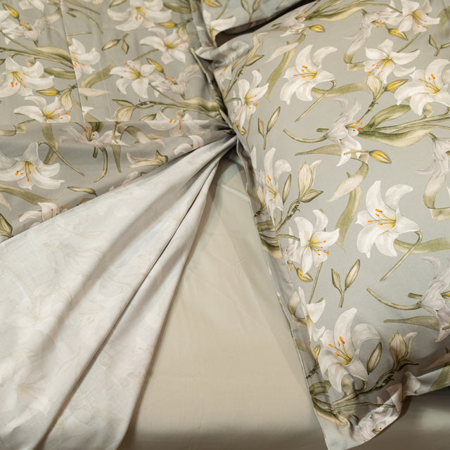 Completo Lenzuola Copriletto in Raso di Cotone Egiziano con Stampa Floreale - Aida