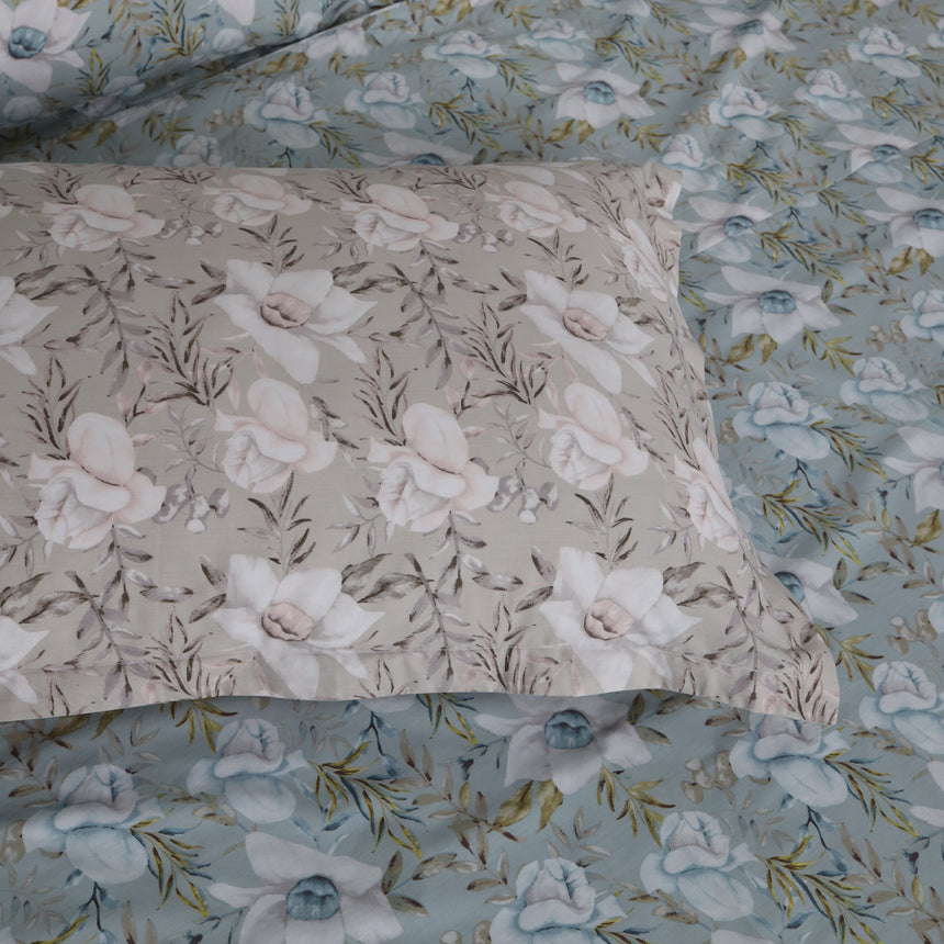 Completo Lenzuola Copriletto in Percalle di Cotone Egiziano con Stampa Floreale - Alba