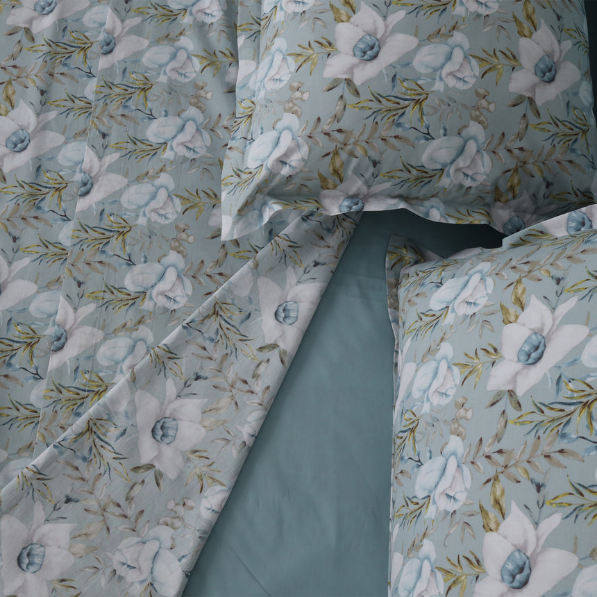 Completo Lenzuola Copriletto in Percalle di Cotone Egiziano con Stampa Floreale - Alba