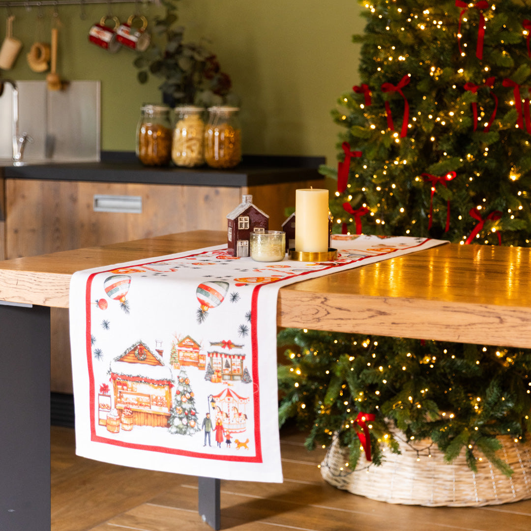 Runner in Puro Cotone Fantasia Natalizia - Christmas Village