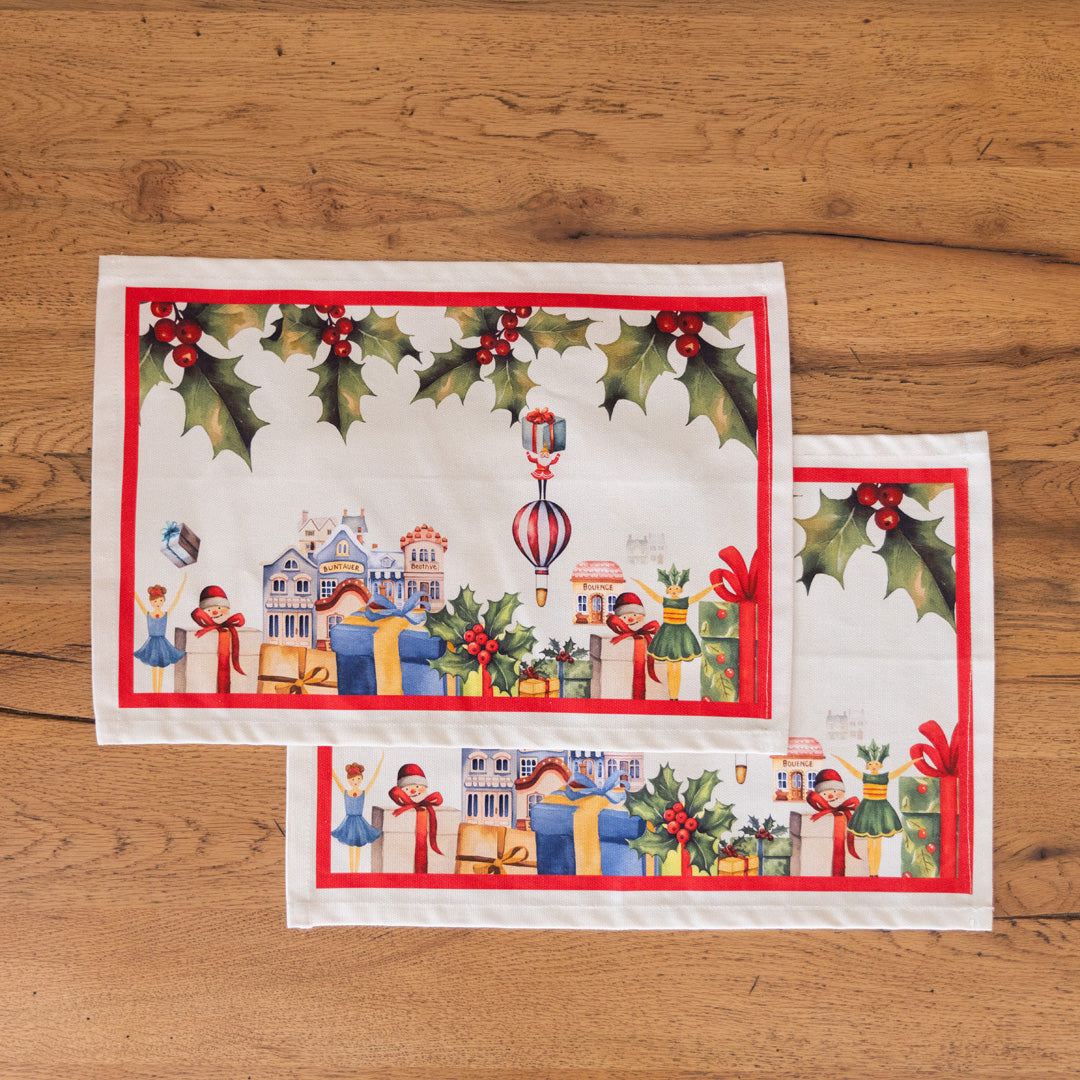 Set 2 Americani in Puro Cotone Fantasia Natalizia - Mongolfiera