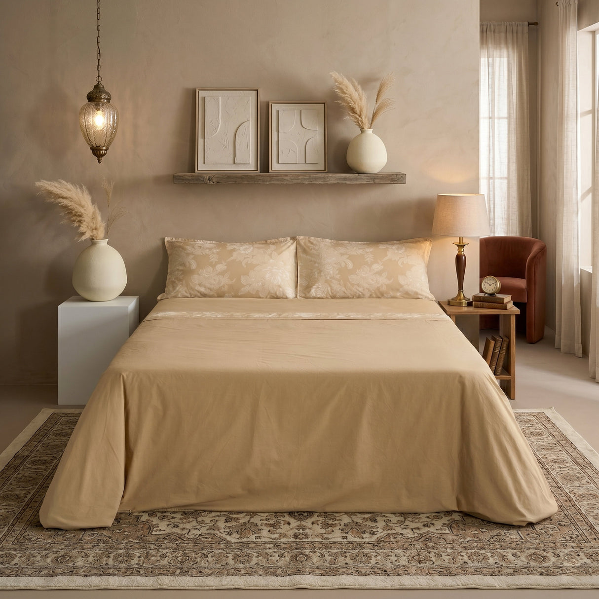 Completo Lenzuola in Percalle di Cotone Stonewashed Fantasia Floreale - Eko Allen