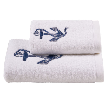 Coppia di Asciugamani in Spugna in Cotone con Ricamo - Ancora