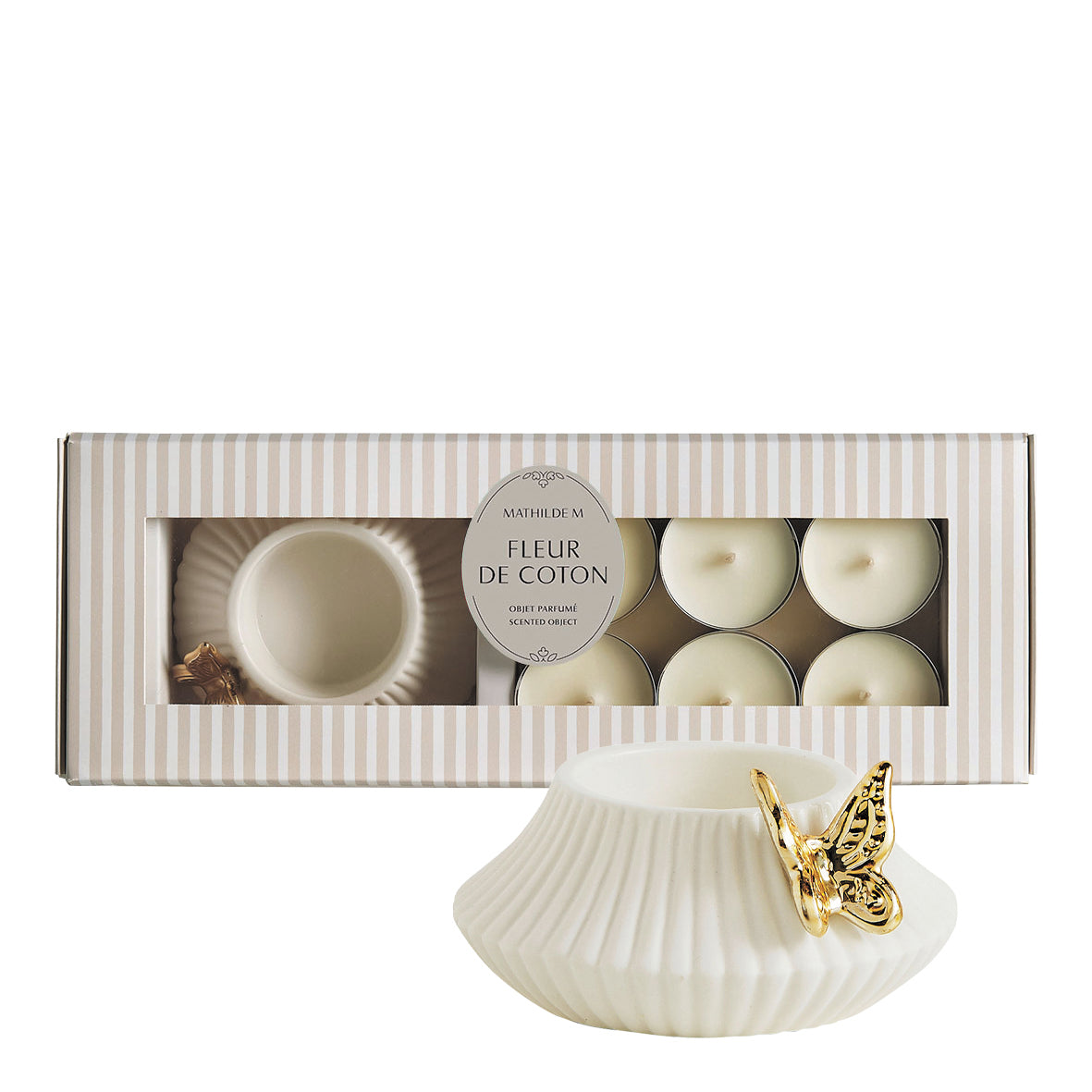 Set Portacandela e 6 Candele Profumate Fleur de Coton - Papillon