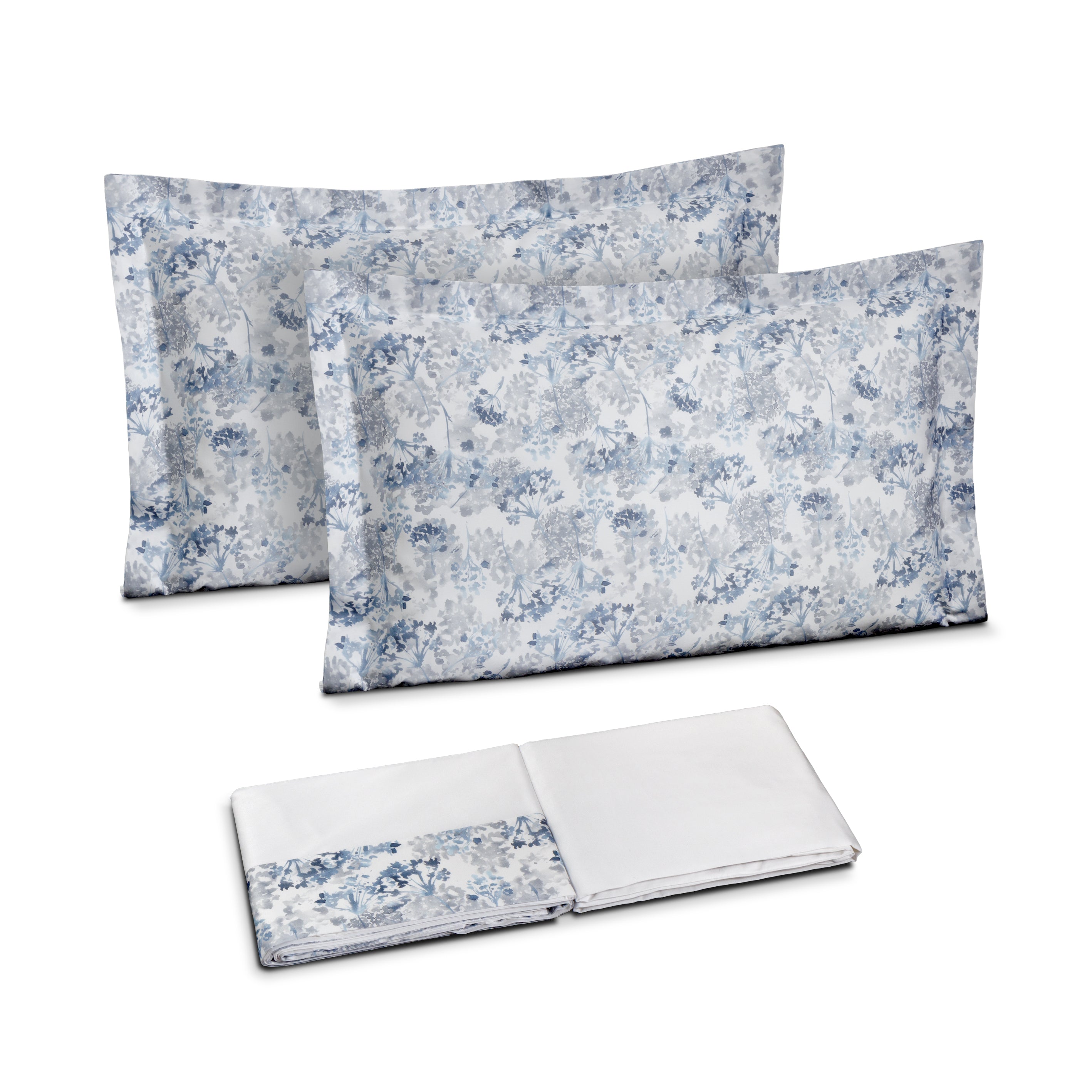 Completo Lenzuola in Cotone con Bordo in Raso Fantasia Floreale - Carezza