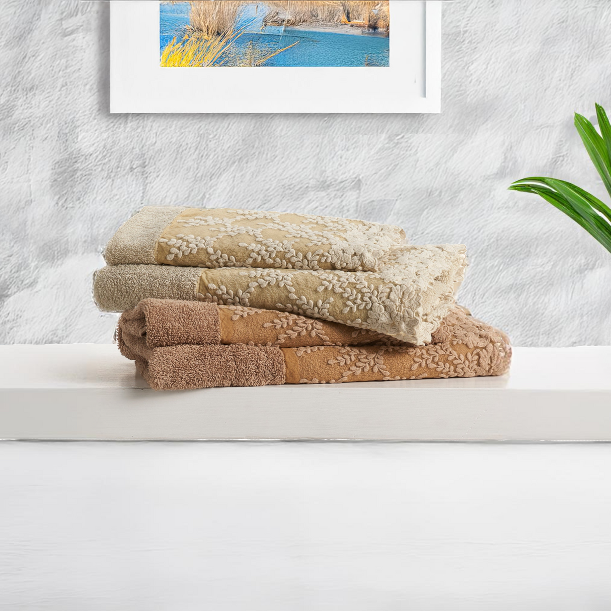 Coppia di Asciugamani in Spugna di Cotone con Balza in Pizzo - Alessia