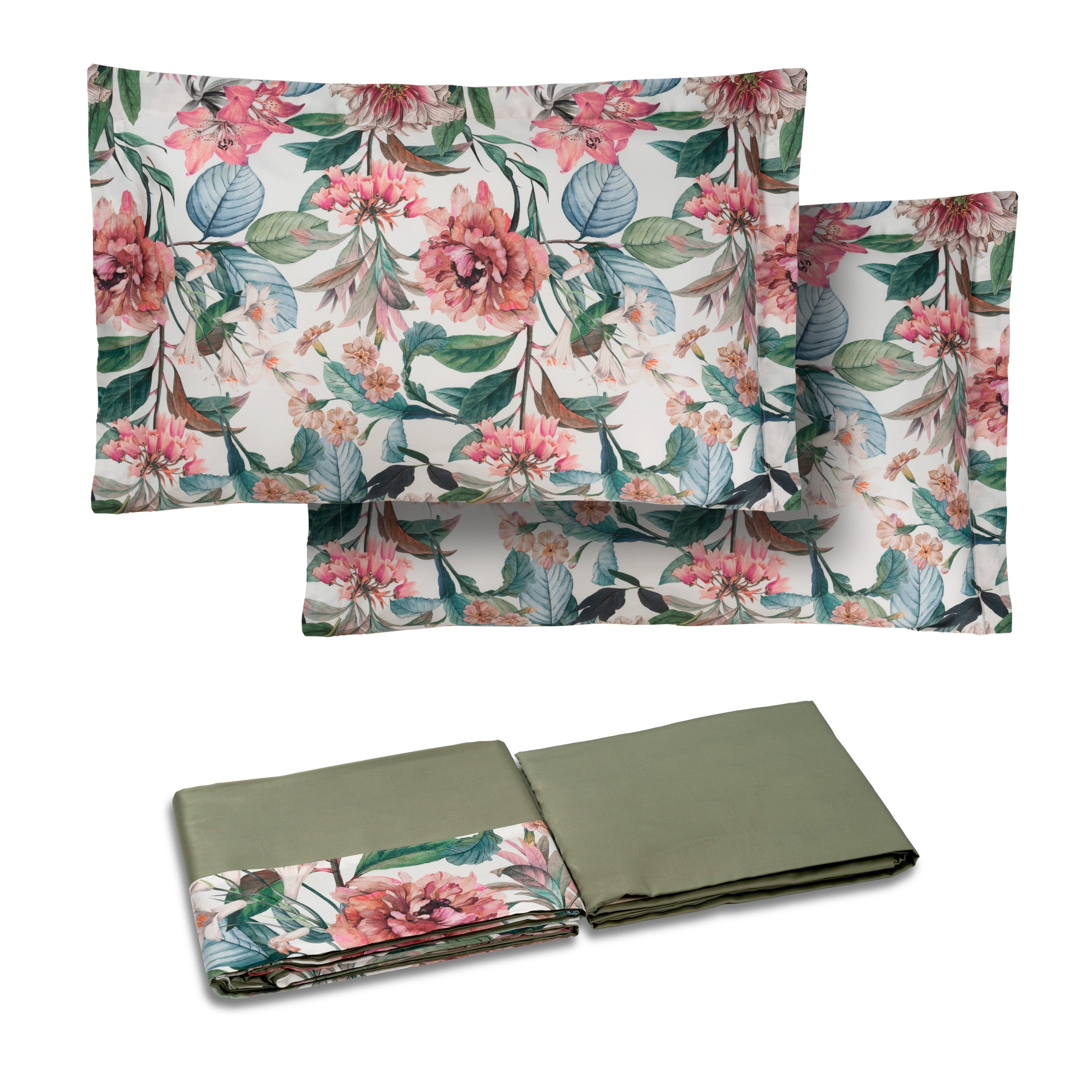 Completo Lenzuola in Raso di Cotone con Fantasia Floreale - Dorset