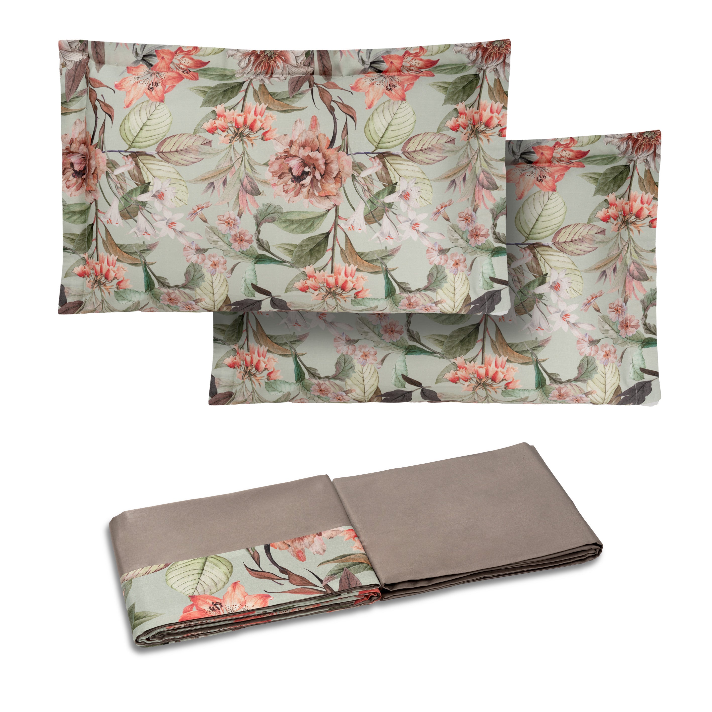 Completo Lenzuola in Raso di Cotone con Fantasia Floreale - Dorset