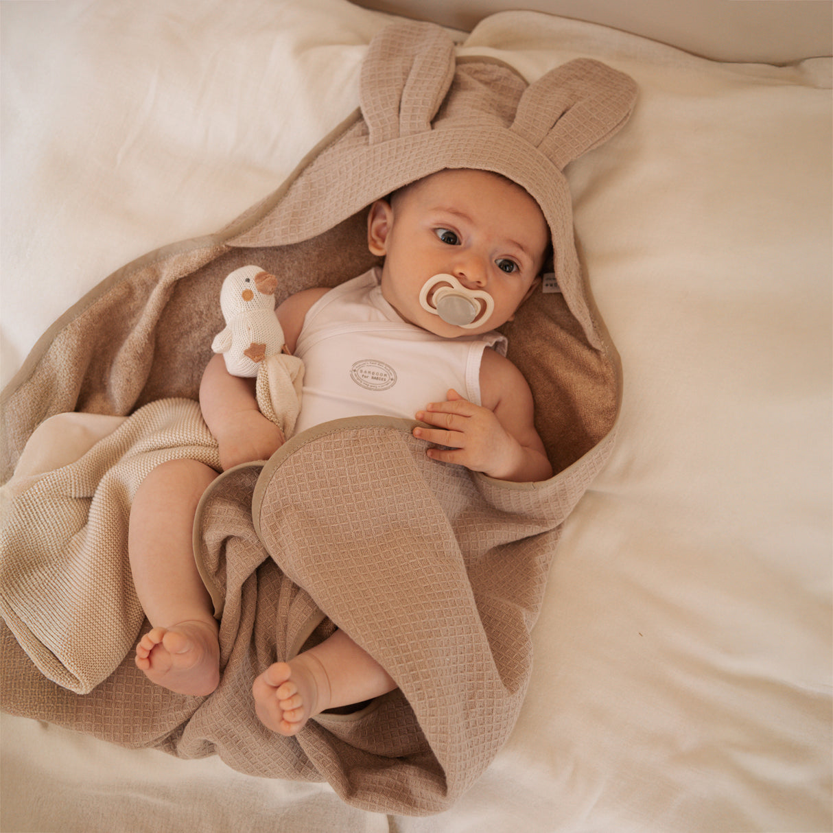 Set Asciugamano Triangolo e Guantino in Bambù Organico - Waffle