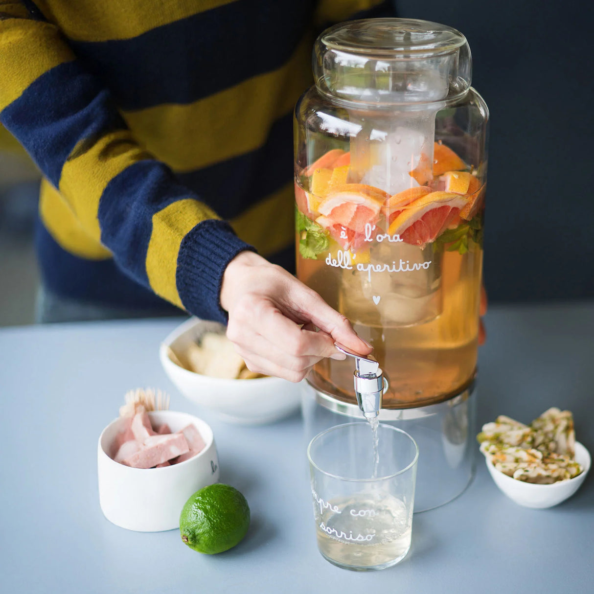Distributore Bevande in Vetro Borosilicato Serigrafata - È l'Ora dell'Aperitivo