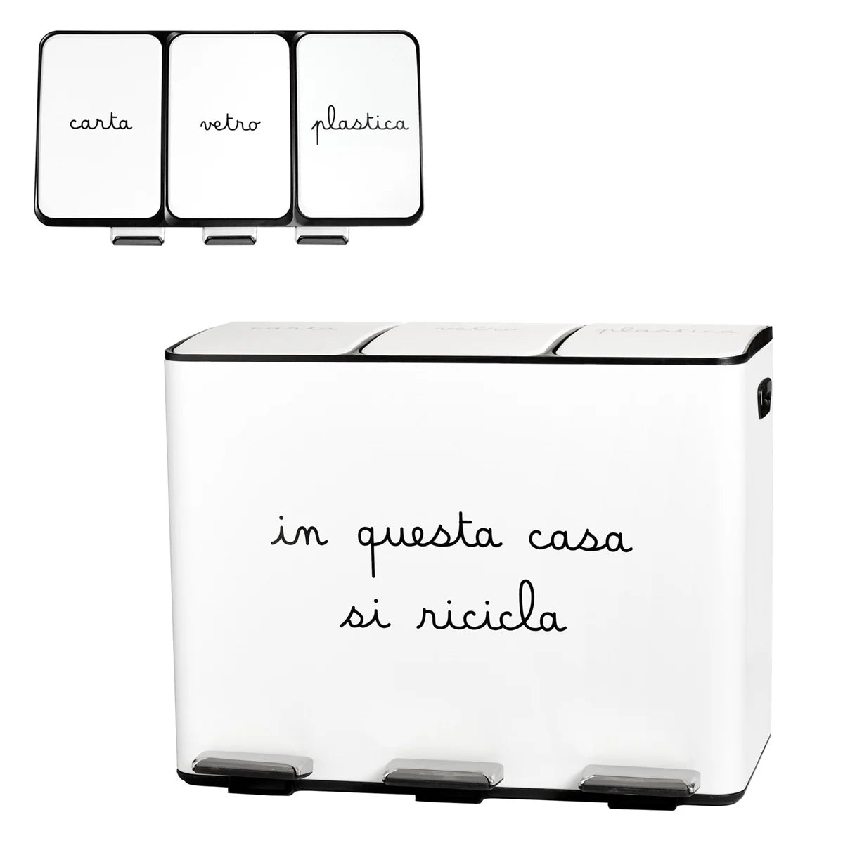 Pattumiera Serigrafata 3 Contenitori - In Questa Casa si Ricicla