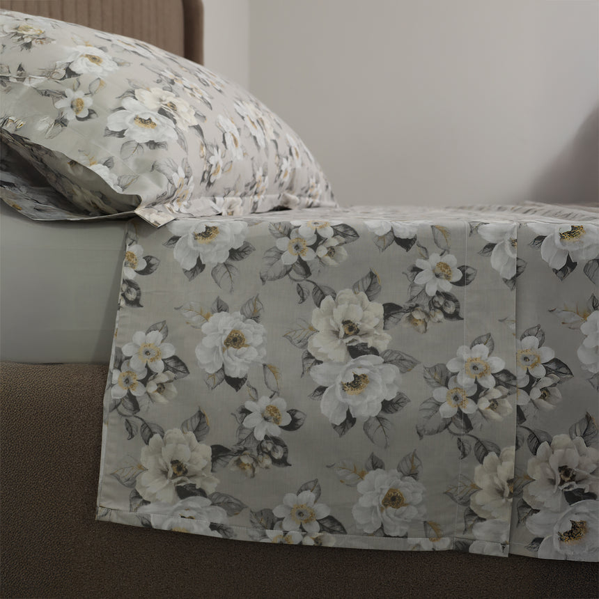 Completo Lenzuola Copriletto in Percalle di Cotone Egiziano con Stampa Floreale - Fiaba Bloom