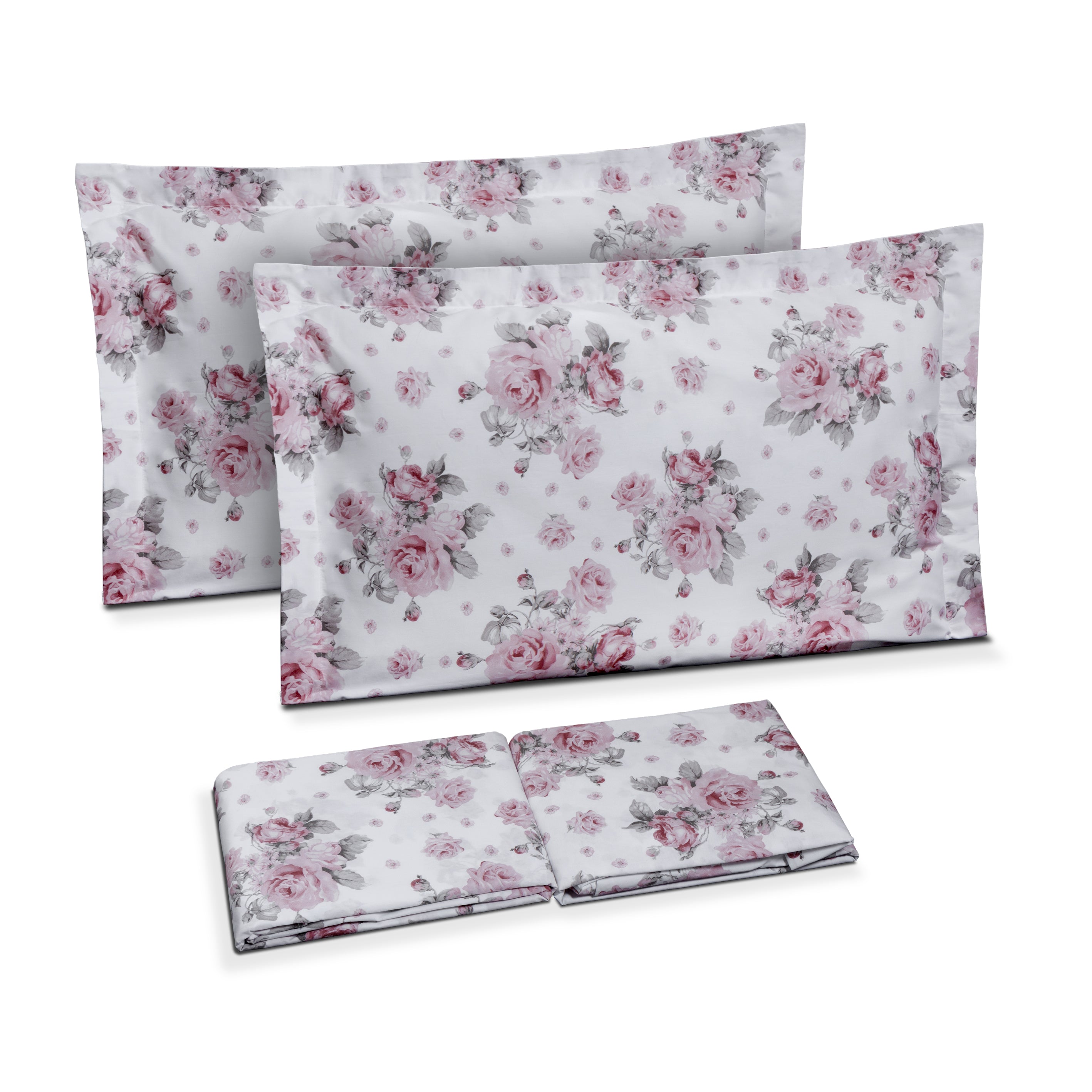 Completo Lenzuola Copriletto in Percalle di Cotone Fantasia con Rose - Le Isole