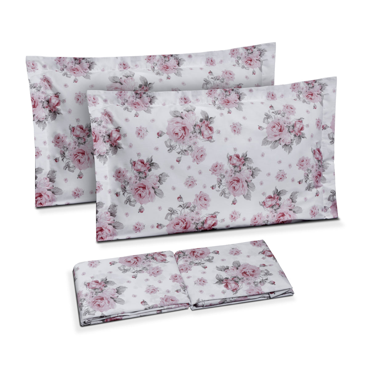 Completo Lenzuola Copriletto in Percalle di Cotone Fantasia con Rose - Le Isole