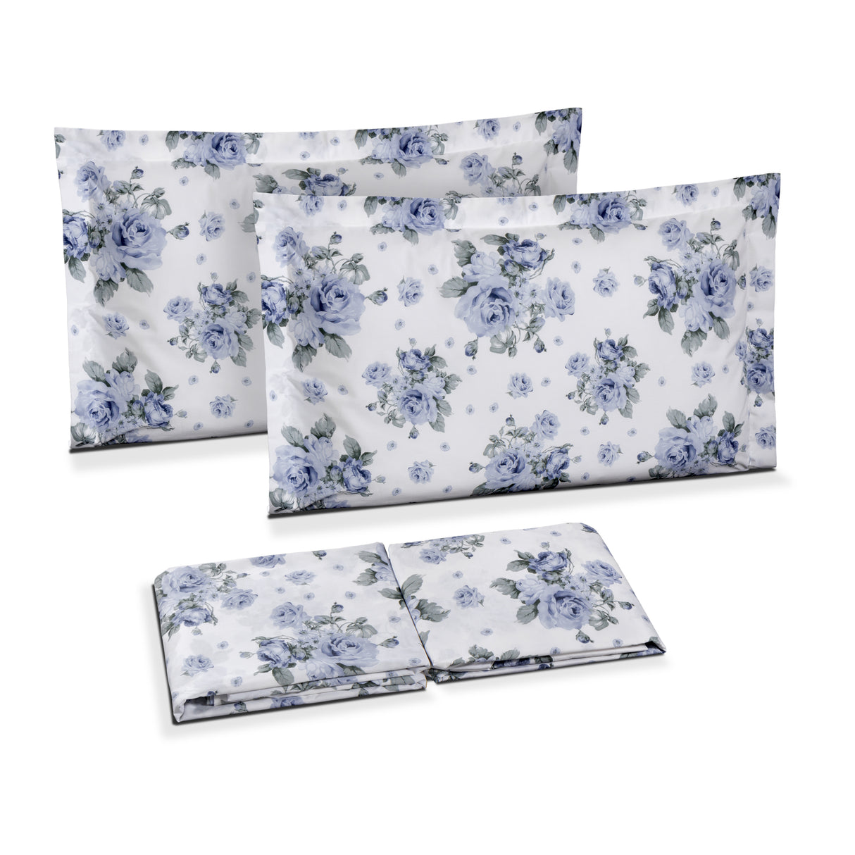 Completo Lenzuola Copriletto in Percalle di Cotone Fantasia con Rose - Le Isole