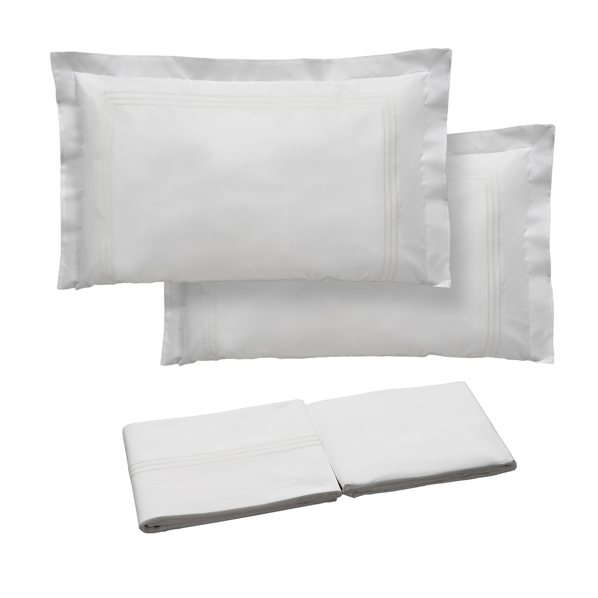 Completo Lenzuola in Percalle di Cotone con Cornici Ricamate - Eolie