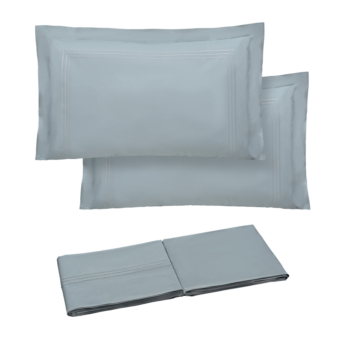 Completo Lenzuola in Percalle di Cotone con Cornici Ricamate - Eolie