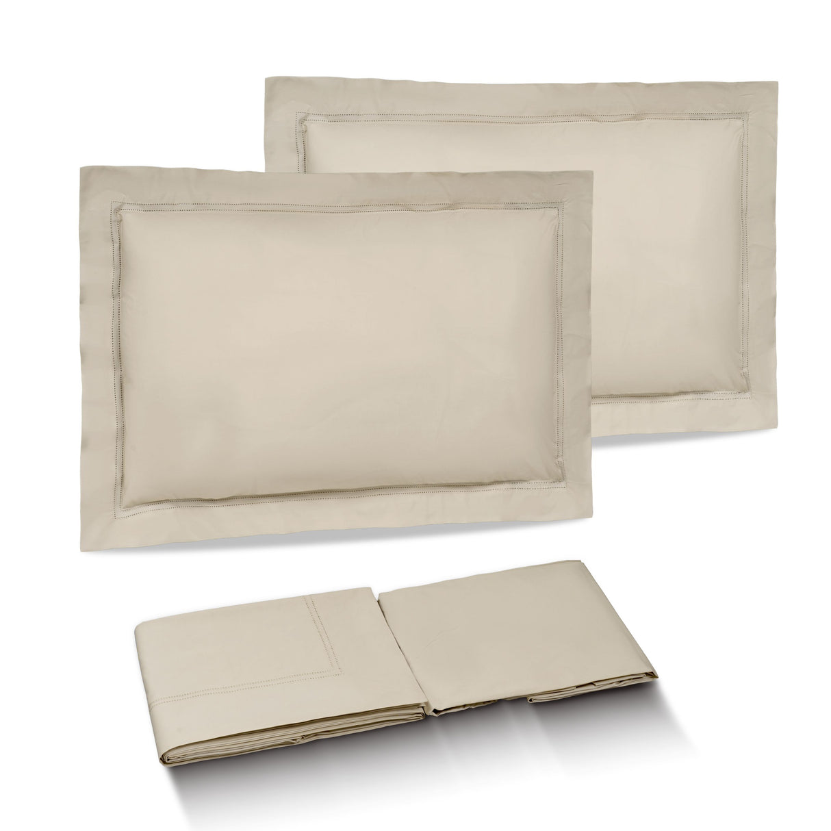 Completo Lenzuola in Percalle di Cotone con Due Cornici Ricamate - Panarea