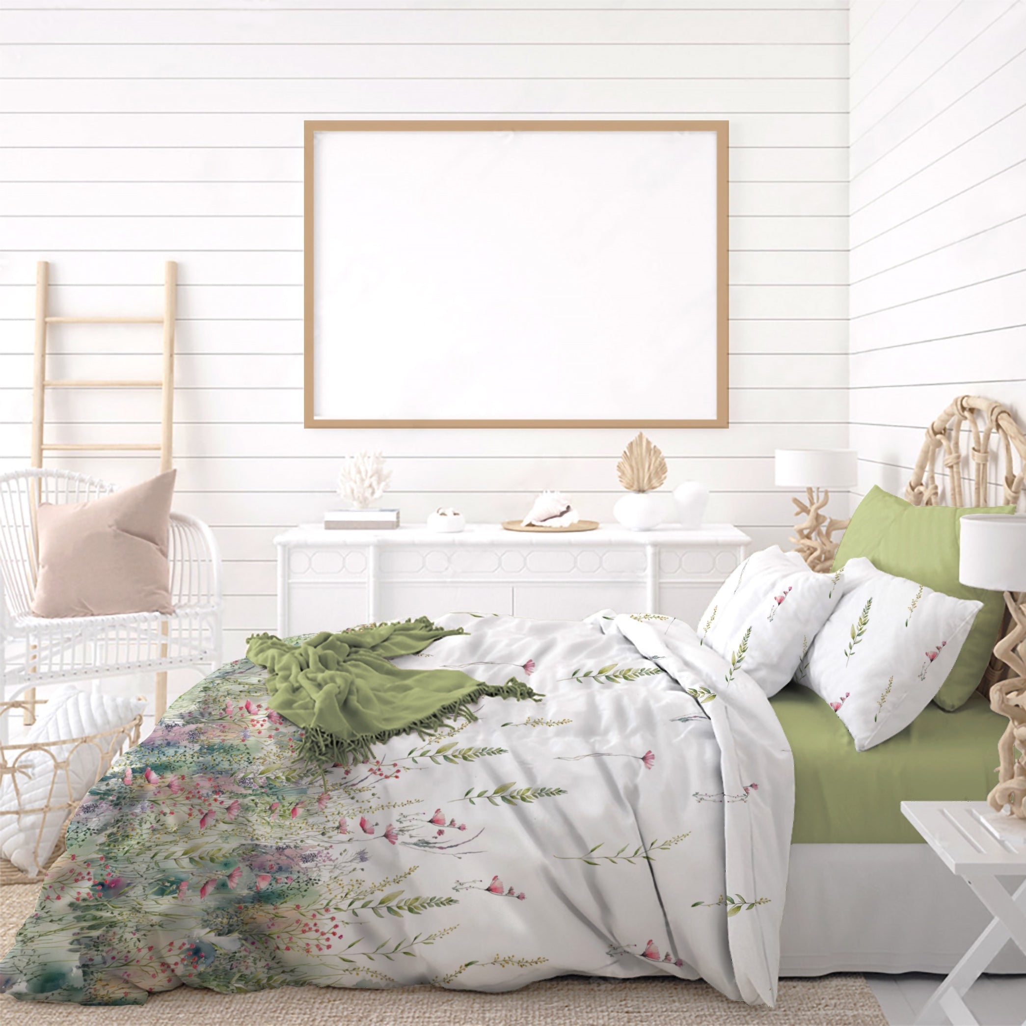 Completo Lenzuola Copriletto in Percalle di Cotone con Stampa Floreale - Eden