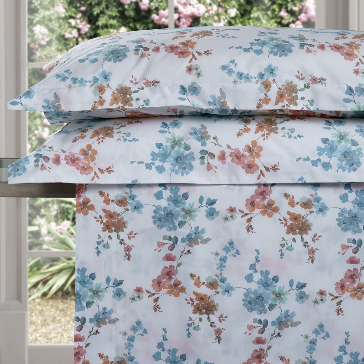 Completo Lenzuola Copriletto in Percalle di Cotone Fantasia Floreale - Skye