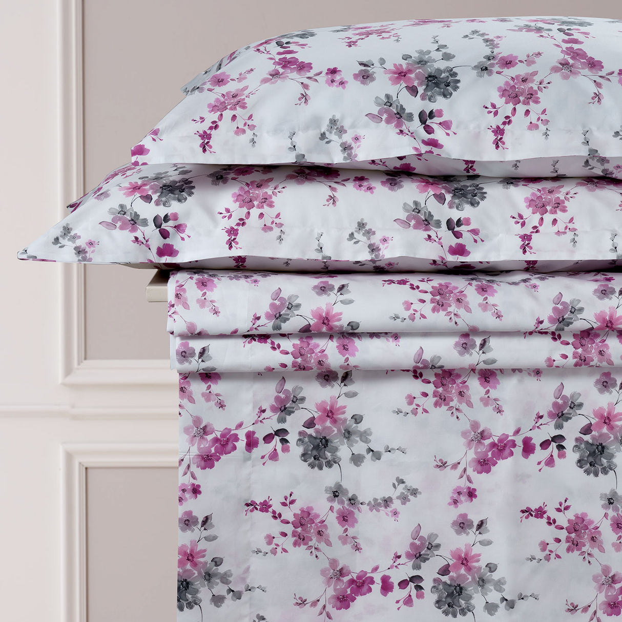 Completo Lenzuola Copriletto in Percalle di Cotone Fantasia Floreale - Skye