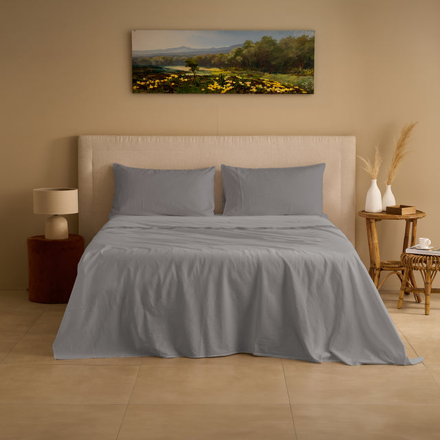 Completo Lenzuola Cotone e Lino StoneWashed No Stiro - Loira