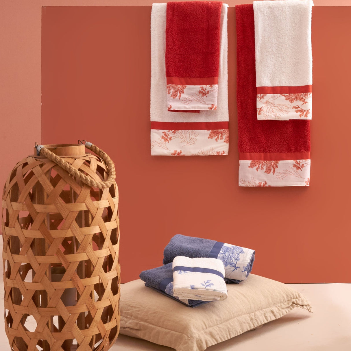 Set 2 Coppie di Spugna di Cotone con Balza Stampata Corallo - Maddalena