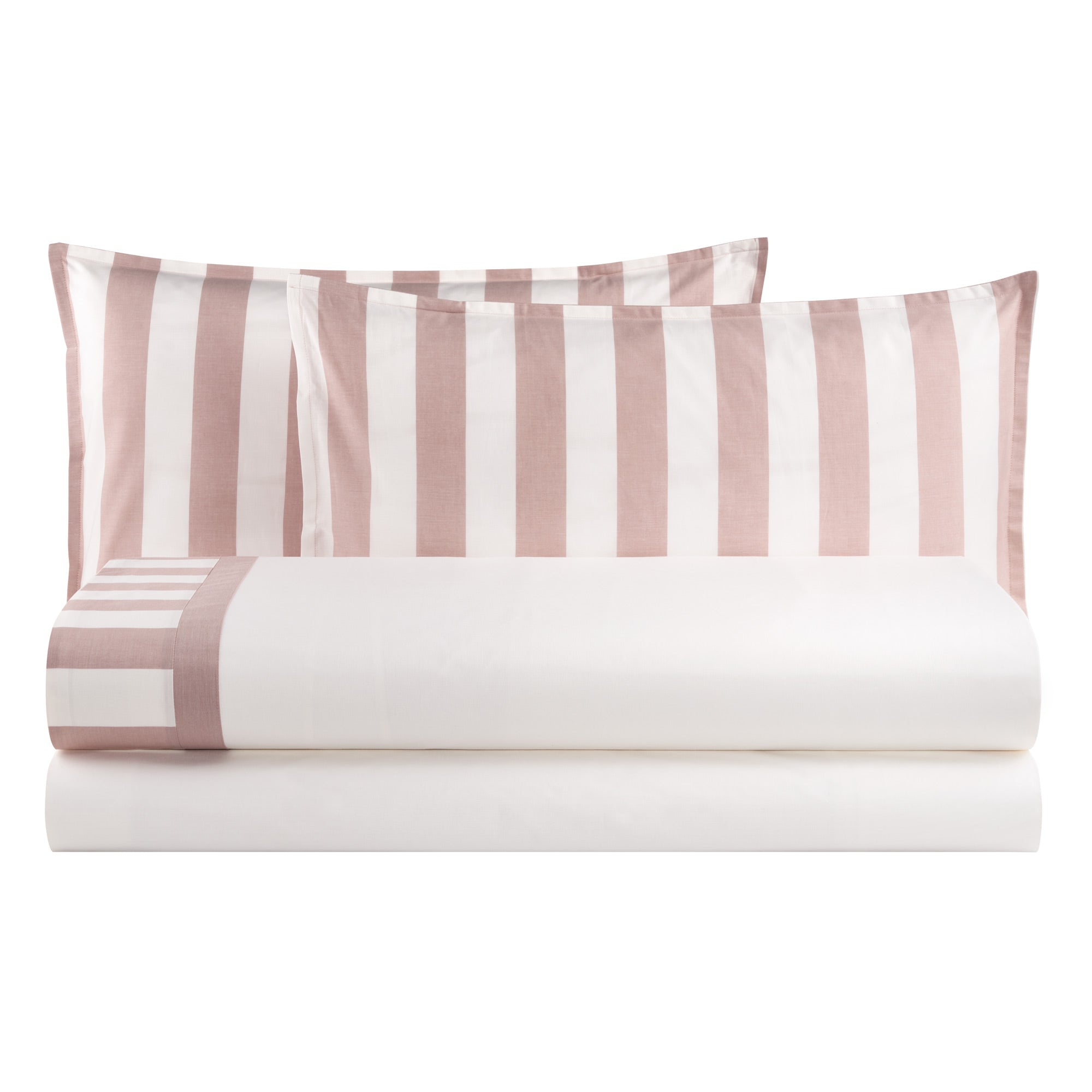 Completo Lenzuola in Puro Cotone con Bordo Rigato Tinto in Filo - Matera