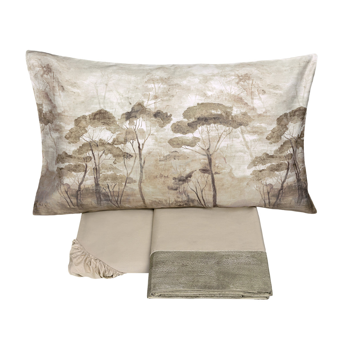 Completo Lenzuola in Raso Di Cotone Fantasia Boschi Incantati - Nemora