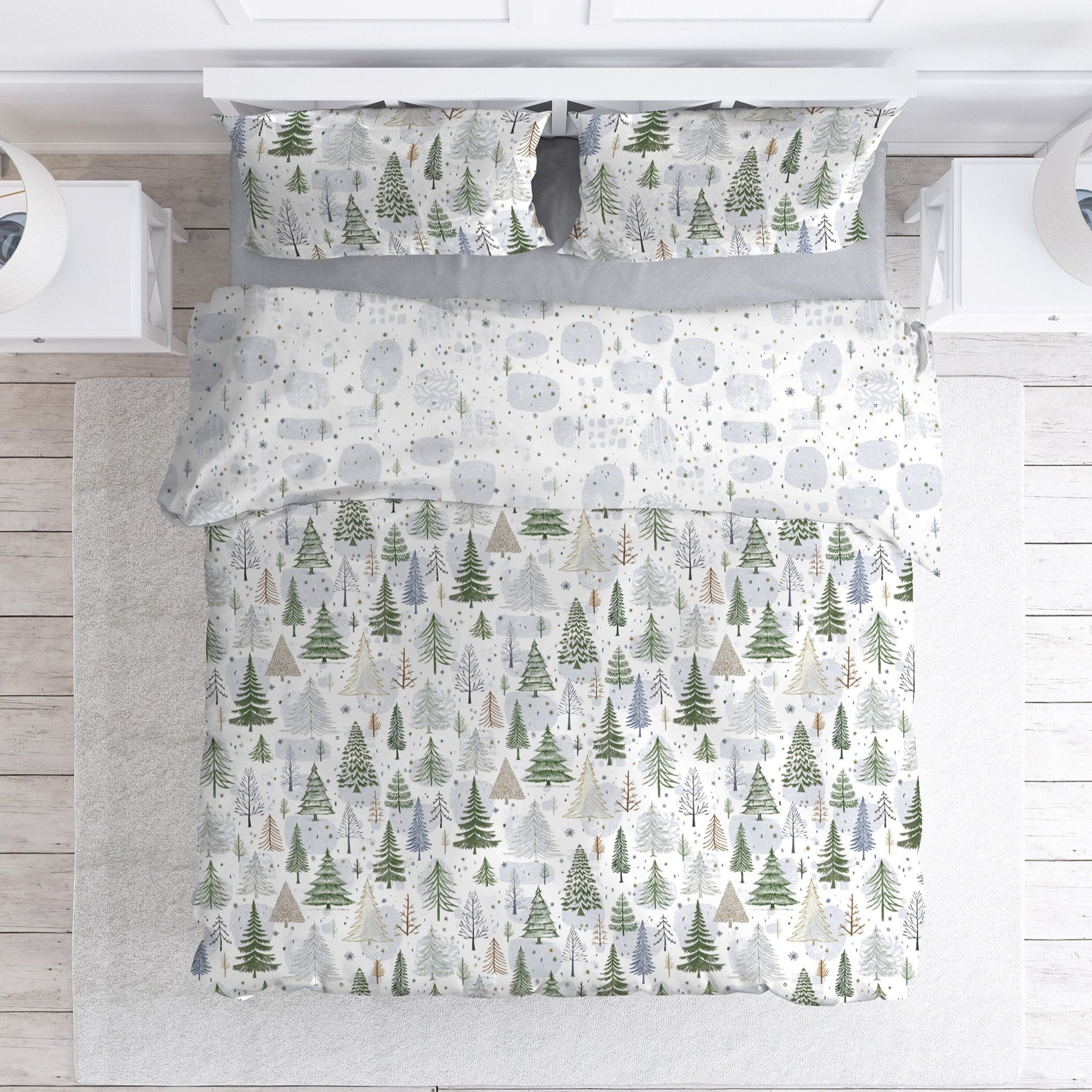 Parure Copripiumino in Percalle di Cotone Doubleface Fantasia Abeti - Nuuksio