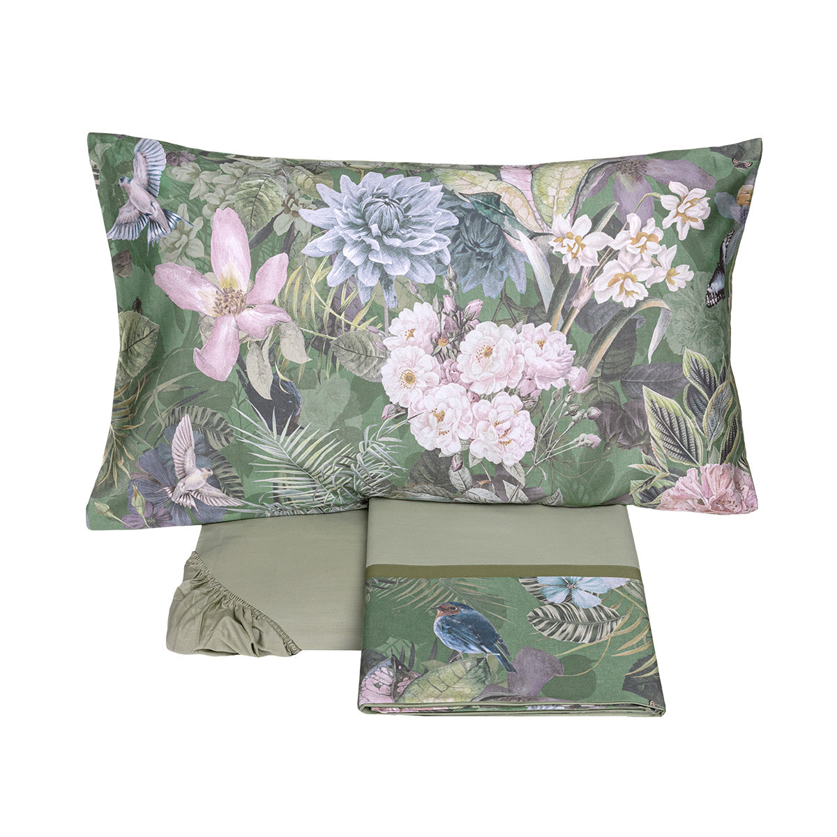 Completo Lenzuola in Raso Di Cotone Fantasia Floreale - Protea