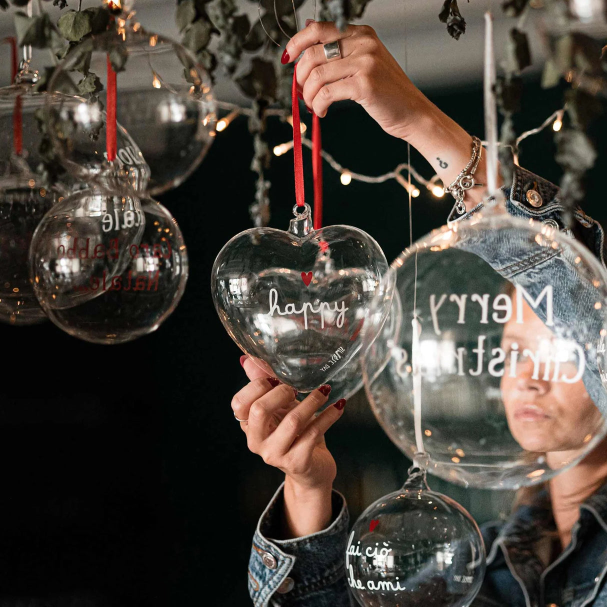 Cuore Decorativo in Vetro Borosilicato Serigrafato - Happy