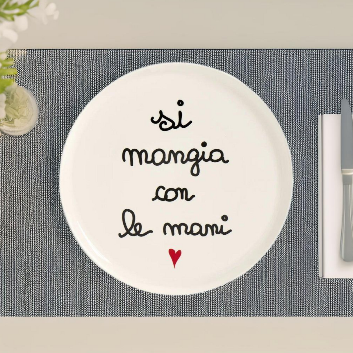 Piatto Pizza in Grès Serigrafato - Si Mangia con le Mani