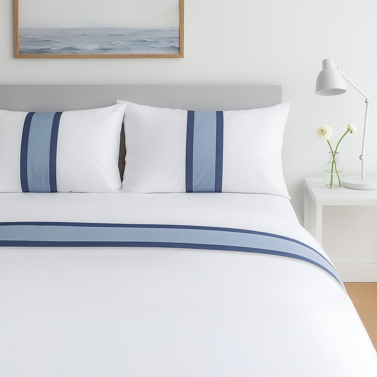 Completo Lenzuola in Percalle di Cotone Balza a Contrasto - Pitagora