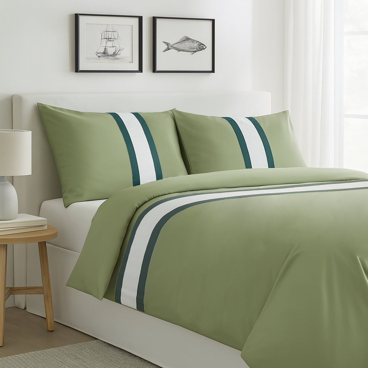 Parure Copripiumino in Percalle di Cotone Balza a Contrasto - Pitagora