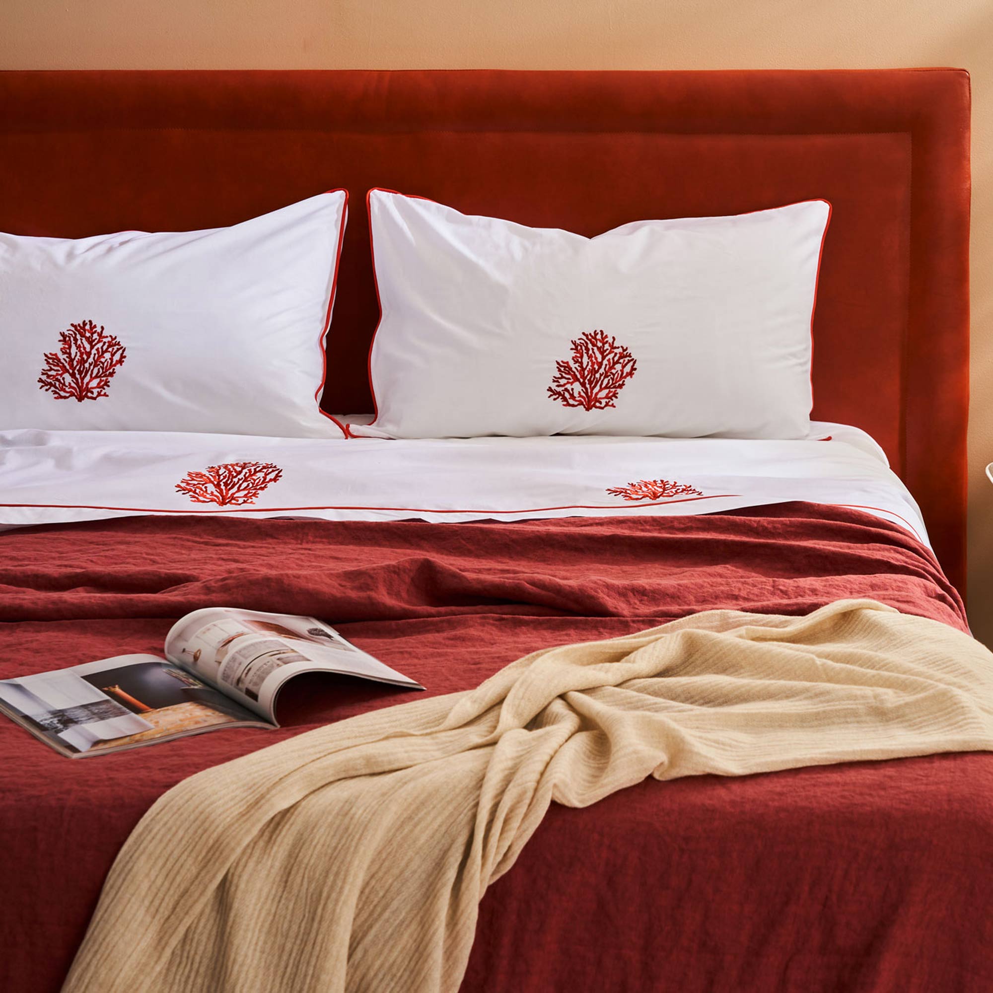 Completo Lenzuola in Percalle di Cotone con Piping - Polinesia