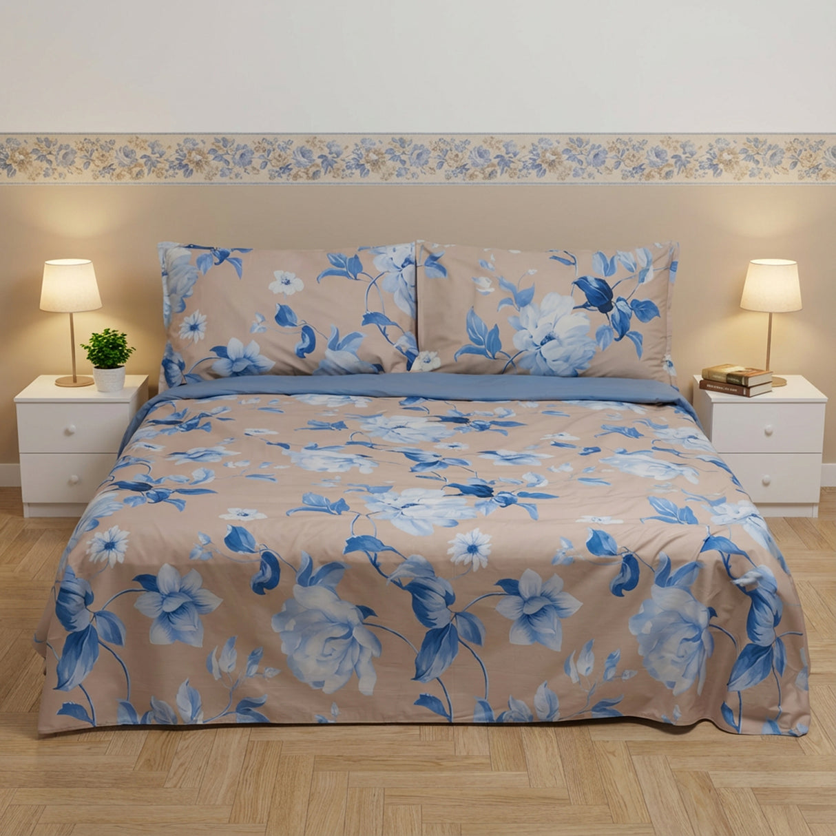 Parure Copripiumino in Percalle di Cotone Fantasia Floreale - Rosewood