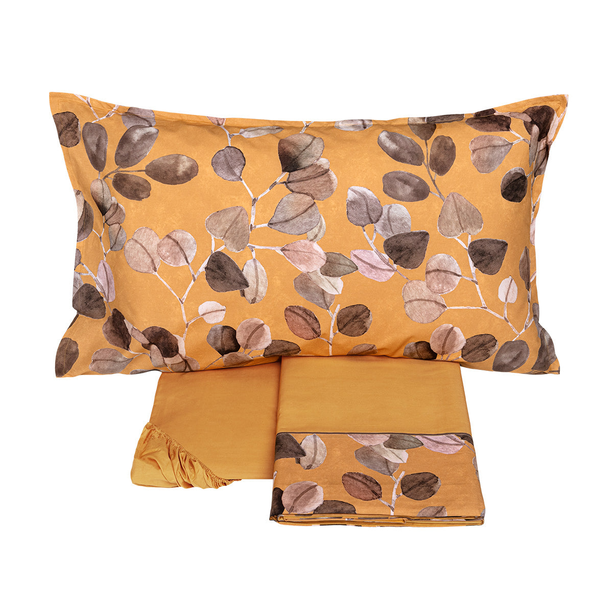 Completo Lenzuola in Percalle di Cotone Fantasia Foglie di Eucalipto - Sabi Sabi