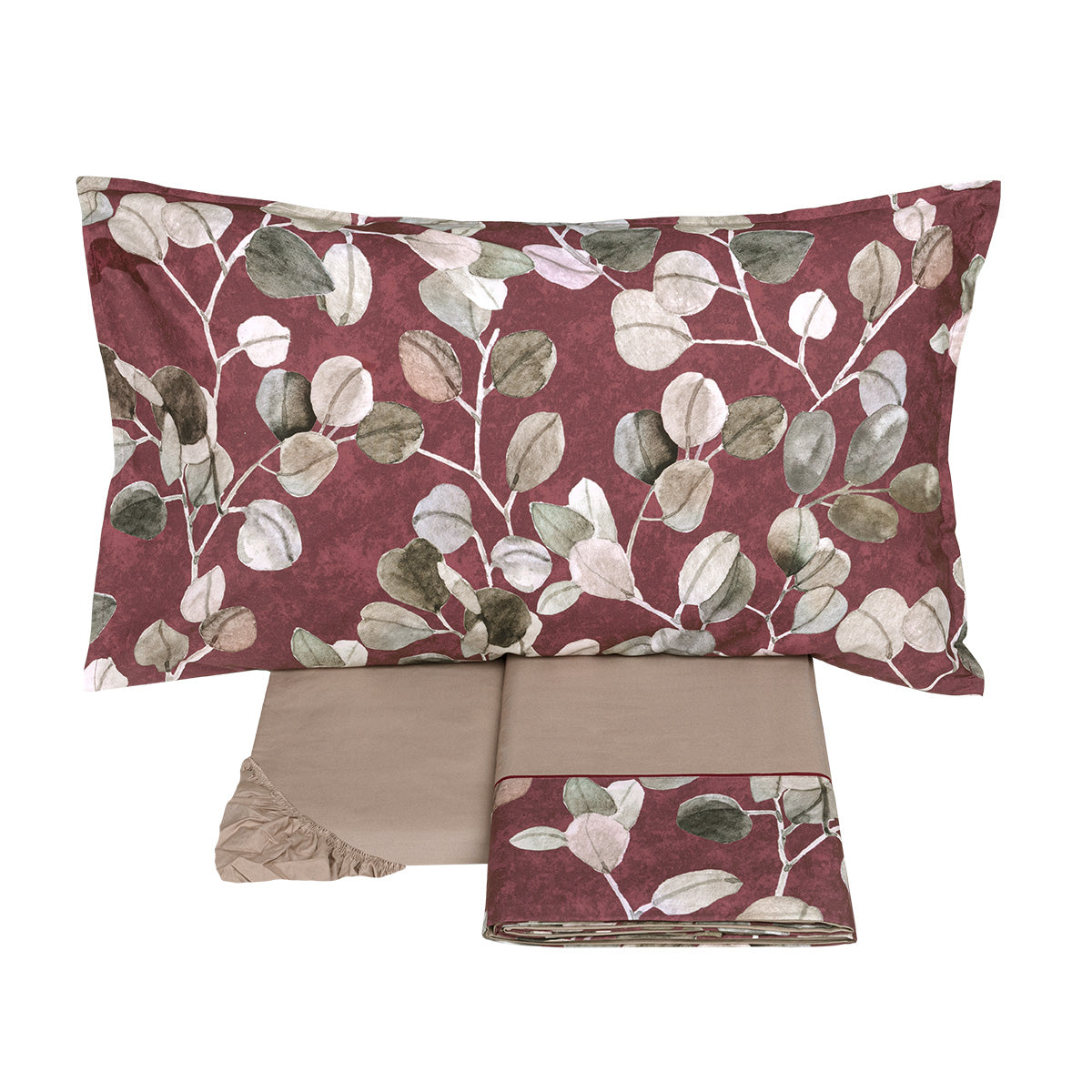 Completo Lenzuola in Percalle di Cotone Fantasia Foglie di Eucalipto - Sabi Sabi