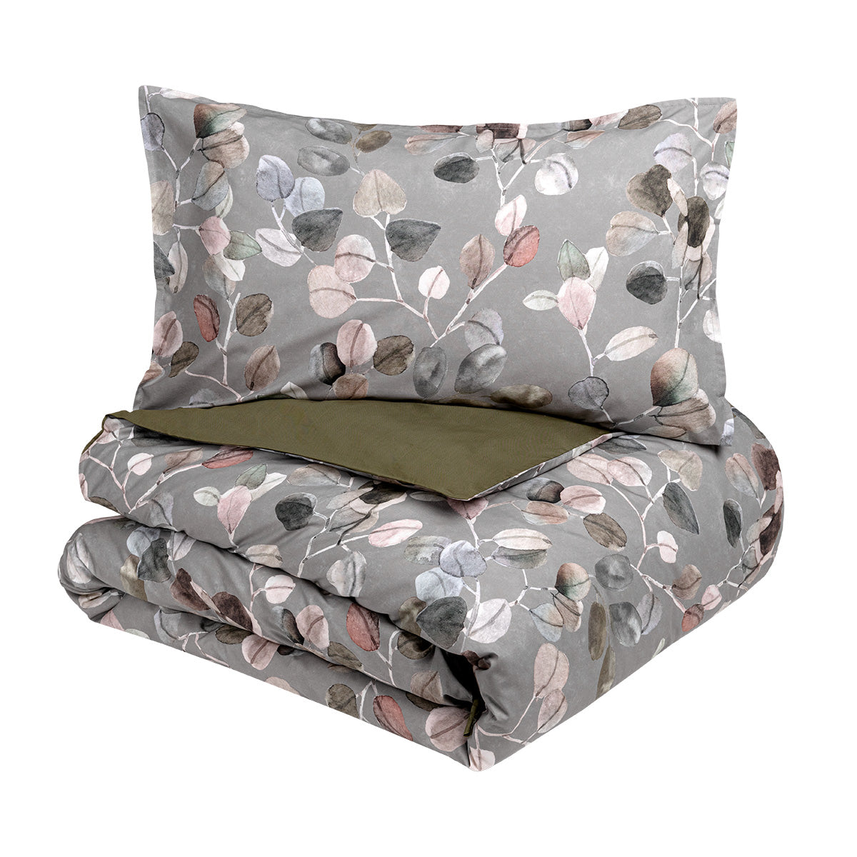 Parure Copripiumino in Percalle di Cotone Fantasia Foglie di Eucalipto - Sabi Sabi