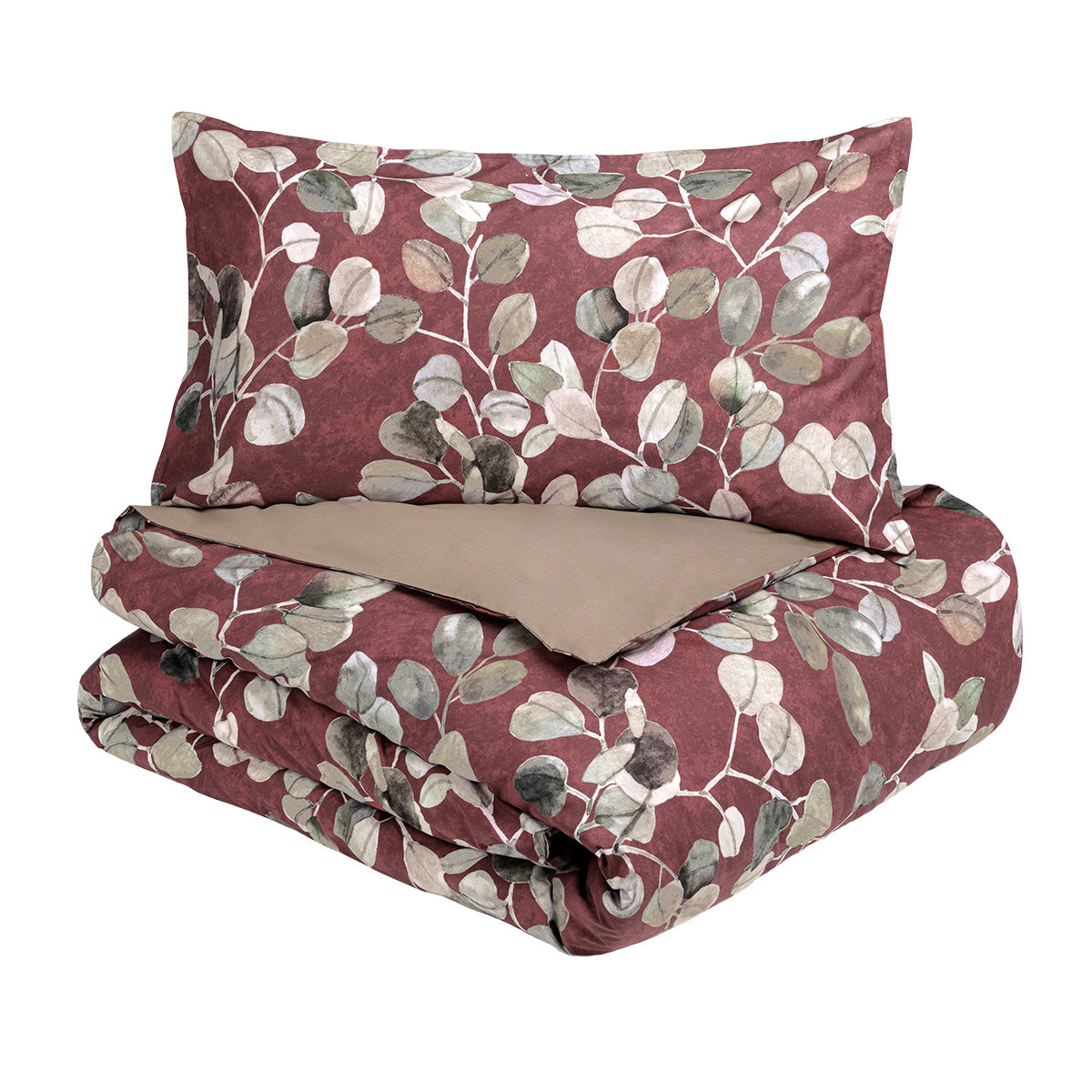Parure Copripiumino in Percalle di Cotone Fantasia Foglie di Eucalipto - Sabi Sabi