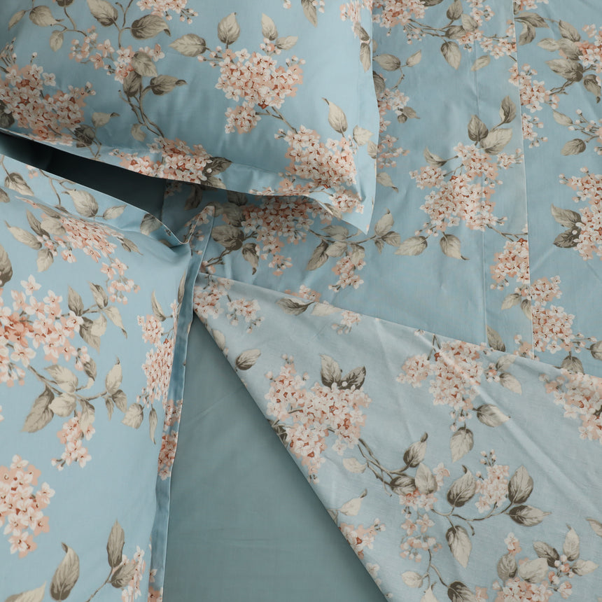 Completo Lenzuola Copriletto in Percalle di Cotone Egiziano con Stampa Floreale - Serenelle